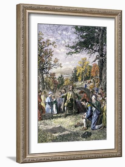 Thomas Hooker's Congregation Migrates from Massachusetts to Settle Hartford, Connecticut, 1636-null-Framed Giclee Print