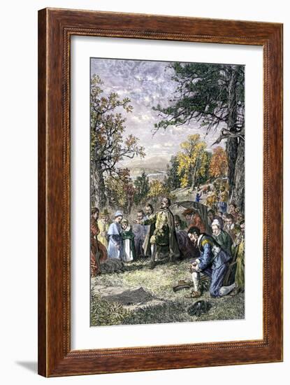 Thomas Hooker's Congregation Migrates from Massachusetts to Settle Hartford, Connecticut, 1636-null-Framed Giclee Print
