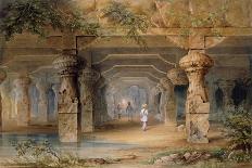 The Interior of the Great Cave, Elephanta, Bombay, 19th Century (Pencil, W/C)-Thomas J. Rawlins-Giclee Print