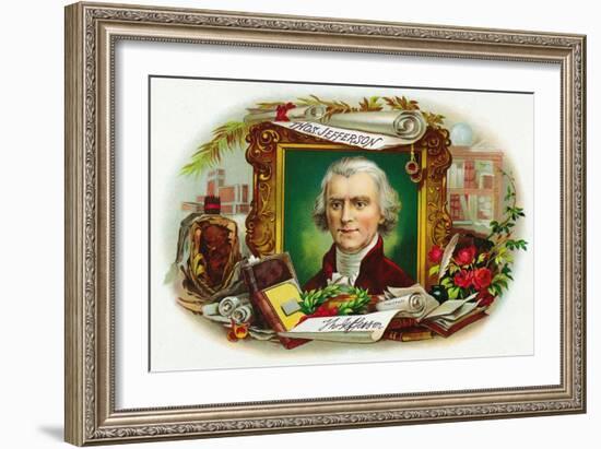 Thomas Jefferson Brand Cigar Inner Box Label-Lantern Press-Framed Art Print