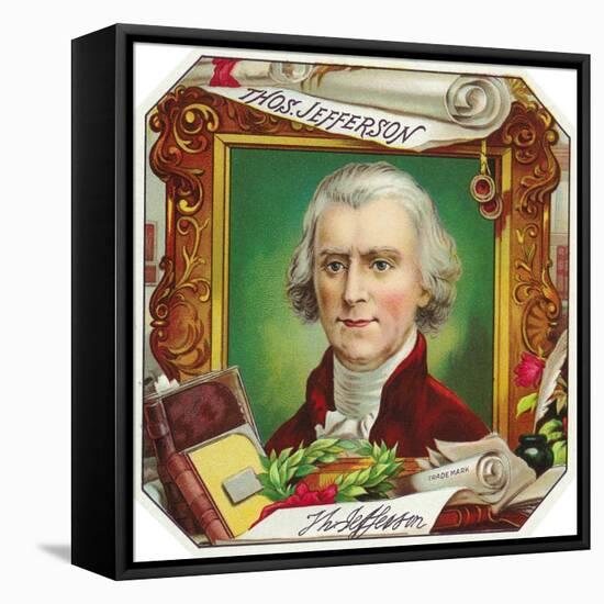 Thomas Jefferson Brand Cigar Outer Box Label-Lantern Press-Framed Stretched Canvas