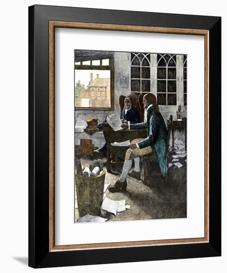 Thomas Jefferson Reading His Rough Draft of the Declaration of Independence to Ben Franklin, c.1776-null-Framed Giclee Print