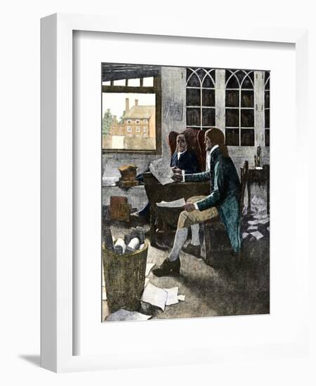 Thomas Jefferson Reading His Rough Draft of the Declaration of Independence to Ben Franklin, c.1776-null-Framed Giclee Print