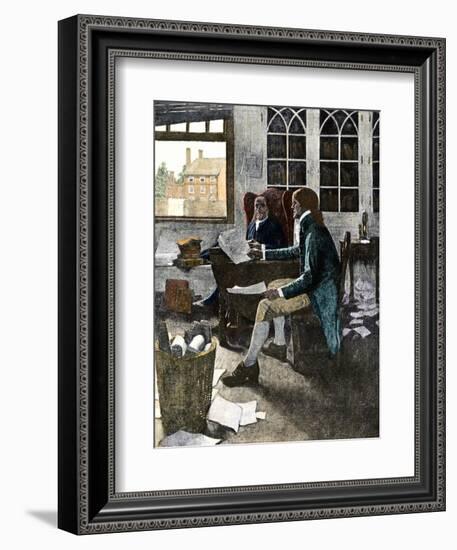 Thomas Jefferson Reading His Rough Draft of the Declaration of Independence to Ben Franklin, c.1776-null-Framed Giclee Print