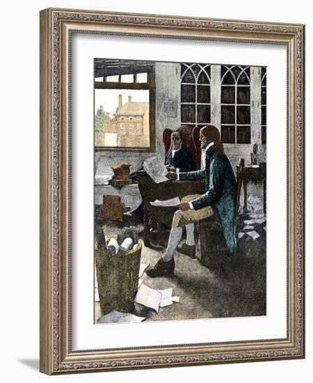 Thomas Jefferson Reading His Rough Draft of the Declaration of Independence to Ben Franklin, c.1776-null-Framed Giclee Print