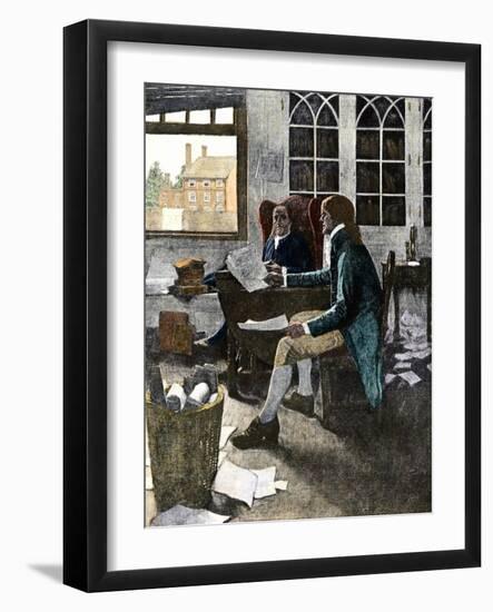 Thomas Jefferson Reading His Rough Draft of the Declaration of Independence to Ben Franklin, c.1776-null-Framed Giclee Print