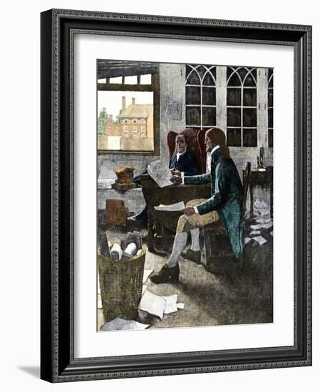 Thomas Jefferson Reading His Rough Draft of the Declaration of Independence to Ben Franklin, c.1776-null-Framed Giclee Print