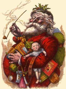 Santa Holds Armful of Toys, 1880 by Thomas Nast