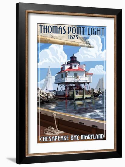 Thomas Point Light - Chesapeake Bay, Maryland-Lantern Press-Framed Premium Giclee Print