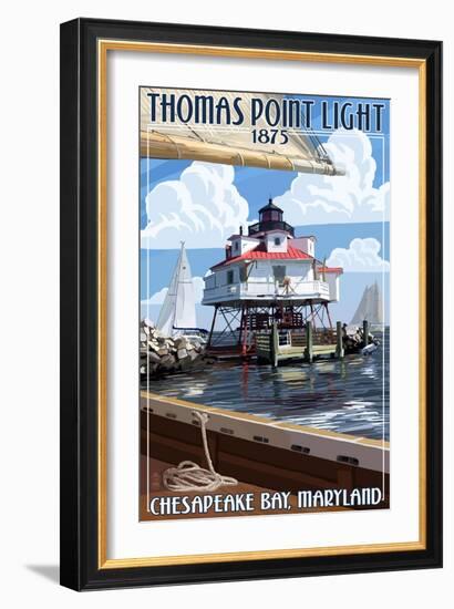 Thomas Point Light - Chesapeake Bay, Maryland-Lantern Press-Framed Art Print