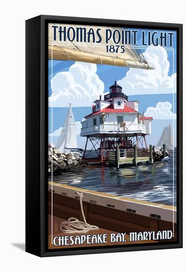 Thomas Point Light - Chesapeake Bay, Maryland-Lantern Press-Framed Stretched Canvas