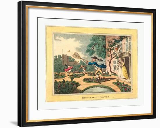 Thomas Rowlandson (British, 1756 1827), Butterfly Hunting, 1806, Hand Colored Etching-null-Framed Giclee Print