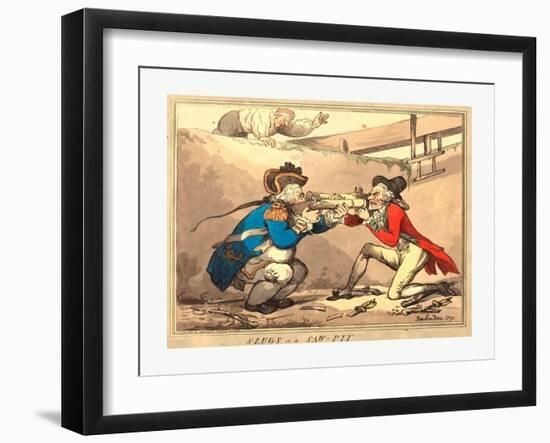 Thomas Rowlandson (British, 1756 1827), Slugs in a Sawpit, 1791, Hand Colored Etching-null-Framed Giclee Print