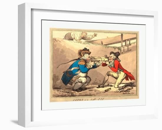 Thomas Rowlandson (British, 1756 1827), Slugs in a Sawpit, 1791, Hand Colored Etching-null-Framed Giclee Print