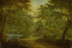 A Wooded Landscape with a Stream and a Fisherman-Thomas Smith of Derby-Framed Premier Image Canvas