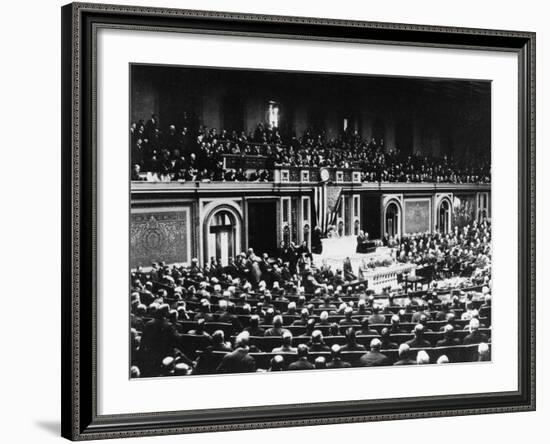 Thomas Woodrow Wilson Announcing America's Entry into the War-null-Framed Photographic Print