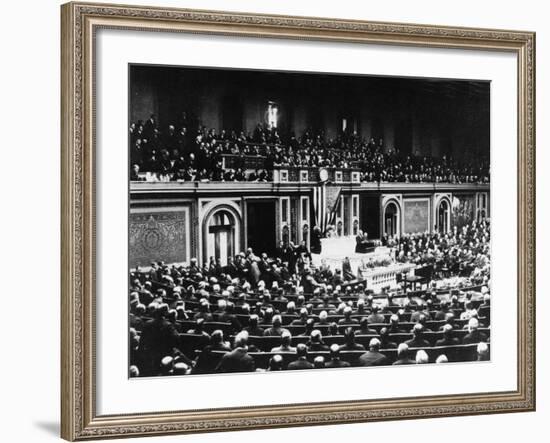 Thomas Woodrow Wilson Announcing America's Entry into the War-null-Framed Photographic Print