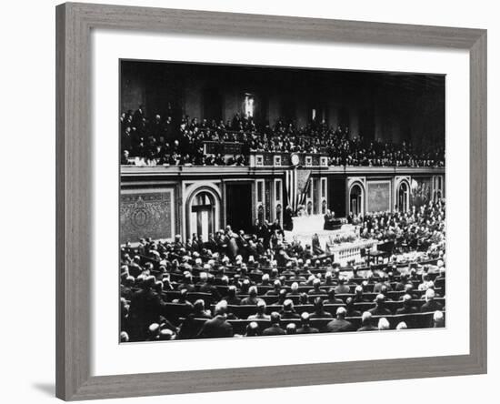 Thomas Woodrow Wilson Announcing America's Entry into the War-null-Framed Photographic Print