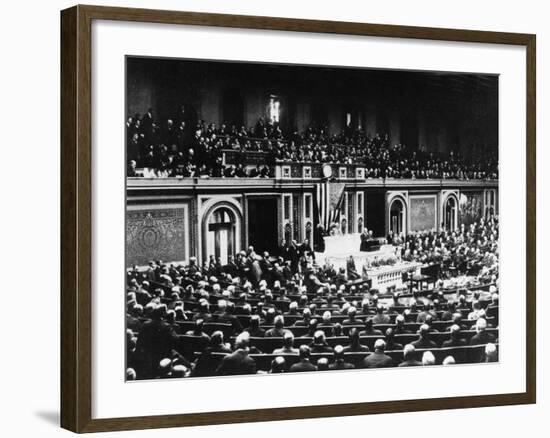 Thomas Woodrow Wilson Announcing America's Entry into the War-null-Framed Photographic Print