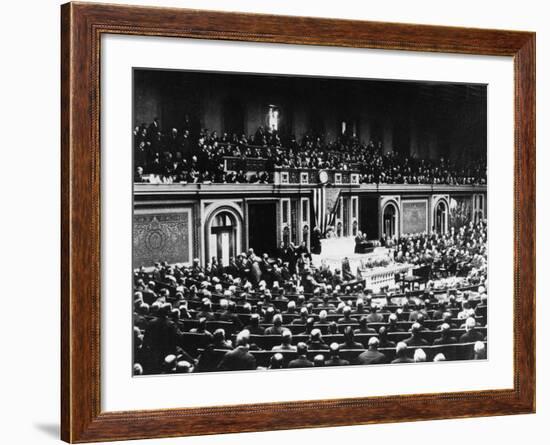 Thomas Woodrow Wilson Announcing America's Entry into the War-null-Framed Photographic Print