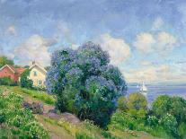 Summer Landscape with Lilac Bush, House and Sailing Boat-Thorolf Holmboe-Giclee Print
