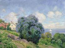 Summer Landscape with Lilac Bush, House and Sailing Boat-Thorolf Holmboe-Framed Giclee Print