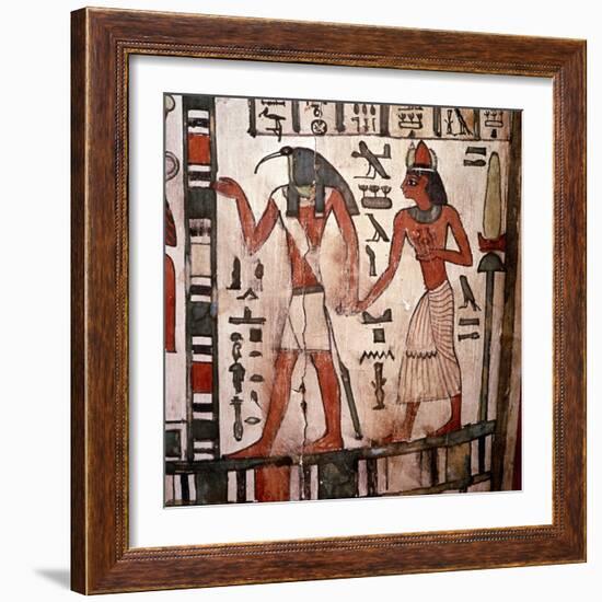 Thoth, Ibis-headed god leads the deceased to the Underworld, Mummy-case of Pensenhor, c900BC-Unknown-Framed Giclee Print