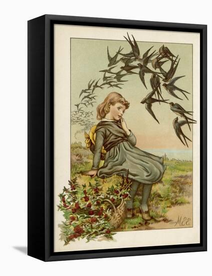Thoughtful Girl Watches the Swallows Migrate to Warmer Climes-M. Ellen Edwards-Framed Stretched Canvas