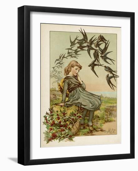 Thoughtful Girl Watches the Swallows Migrate to Warmer Climes-M. Ellen Edwards-Framed Art Print