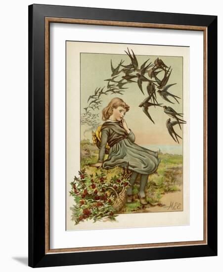 Thoughtful Girl Watches the Swallows Migrate to Warmer Climes-M. Ellen Edwards-Framed Art Print