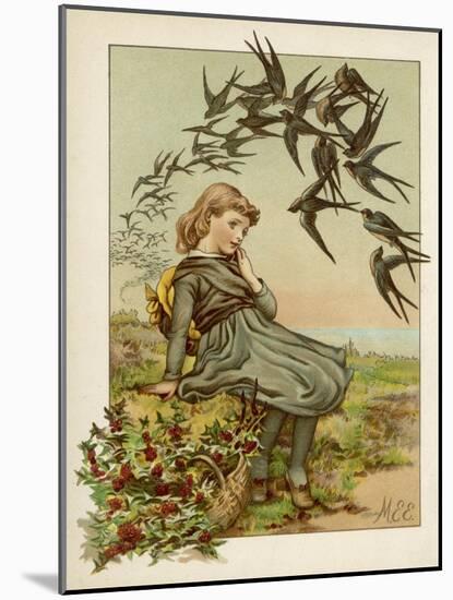 Thoughtful Girl Watches the Swallows Migrate to Warmer Climes-M. Ellen Edwards-Mounted Art Print