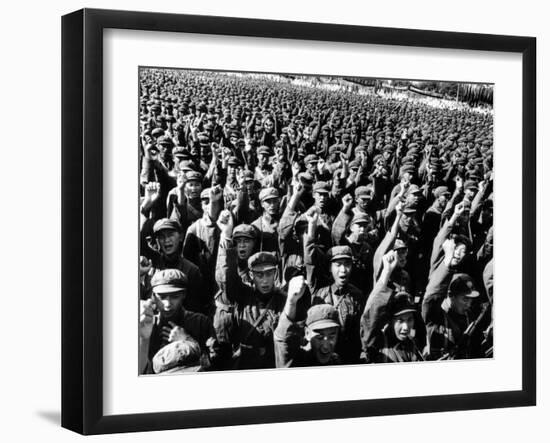 Thousands of Red Army Soldiers Raise their Clenched Fists-null-Framed Photo