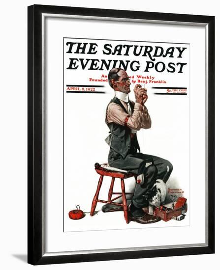 "Threading the Needle" Saturday Evening Post Cover, April 8,1922-Norman Rockwell-Framed Giclee Print