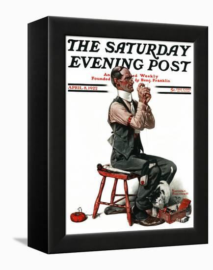 "Threading the Needle" Saturday Evening Post Cover, April 8,1922-Norman Rockwell-Framed Premier Image Canvas