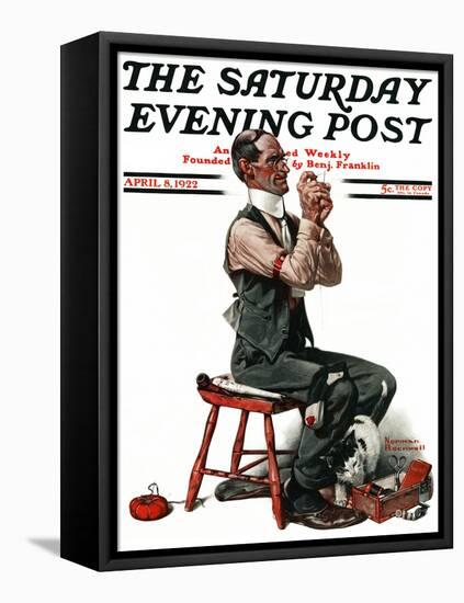 "Threading the Needle" Saturday Evening Post Cover, April 8,1922-Norman Rockwell-Framed Premier Image Canvas