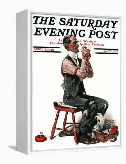 "Threading the Needle" Saturday Evening Post Cover, April 8,1922-Norman Rockwell-Framed Premier Image Canvas