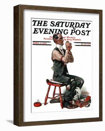 "Threading the Needle" Saturday Evening Post Cover, April 8,1922-Norman Rockwell-Framed Giclee Print