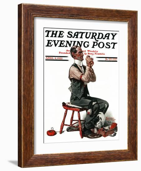 "Threading the Needle" Saturday Evening Post Cover, April 8,1922-Norman Rockwell-Framed Giclee Print