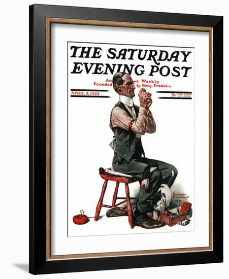 "Threading the Needle" Saturday Evening Post Cover, April 8,1922-Norman Rockwell-Framed Giclee Print