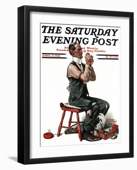 "Threading the Needle" Saturday Evening Post Cover, April 8,1922-Norman Rockwell-Framed Giclee Print