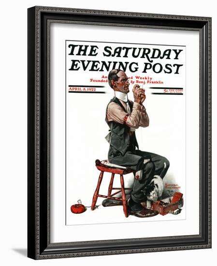 "Threading the Needle" Saturday Evening Post Cover, April 8,1922-Norman Rockwell-Framed Giclee Print