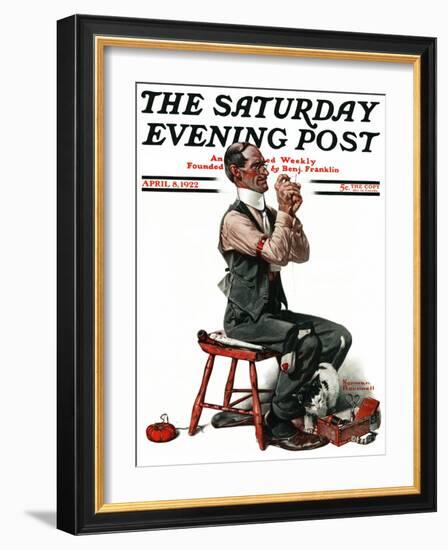 "Threading the Needle" Saturday Evening Post Cover, April 8,1922-Norman Rockwell-Framed Giclee Print