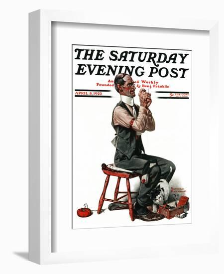 "Threading the Needle" Saturday Evening Post Cover, April 8,1922-Norman Rockwell-Framed Giclee Print