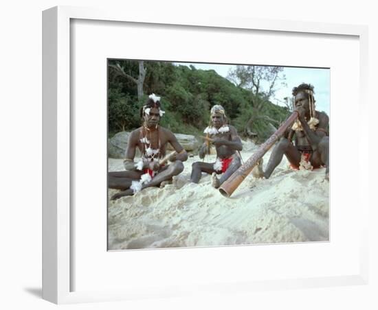 Three Aborigines Playing Musical Instruments, Northern Territory, Australia-Claire Leimbach-Framed Photographic Print