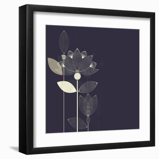 Three Abstract Lotus Flower on the Dark Purple Background Vector-Lena Livaya-Framed Art Print