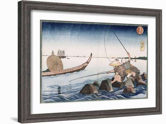 Three Anglers Fishing at Teppozu', from the Series 'Famous Places of the Eastern Capital'-Utagawa Kuniyoshi-Framed Giclee Print