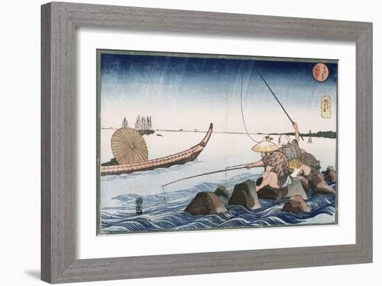 Three Anglers Fishing at Teppozu', from the Series 'Famous Places of the Eastern Capital'-Utagawa Kuniyoshi-Framed Giclee Print