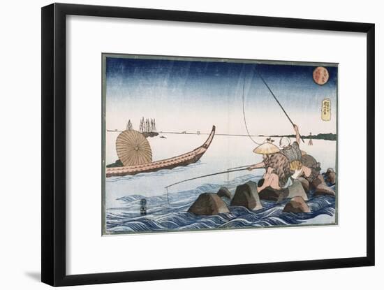 Three Anglers Fishing at Teppozu', from the Series 'Famous Places of the Eastern Capital'-Utagawa Kuniyoshi-Framed Giclee Print