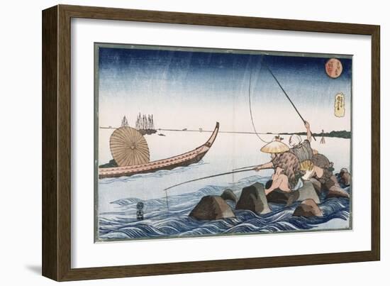 Three Anglers Fishing at Teppozu', from the Series 'Famous Places of the Eastern Capital'-Utagawa Kuniyoshi-Framed Giclee Print