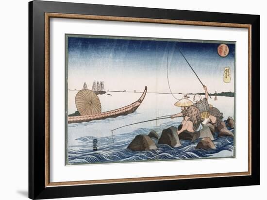 Three Anglers Fishing at Teppozu', from the Series 'Famous Places of the Eastern Capital'-Utagawa Kuniyoshi-Framed Giclee Print